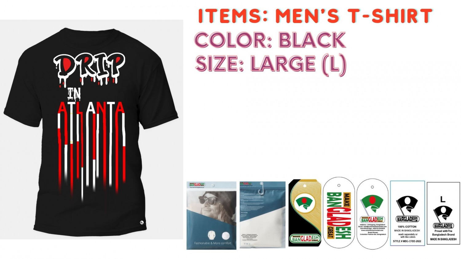 Men T-shirt Color Black Size Large (L)