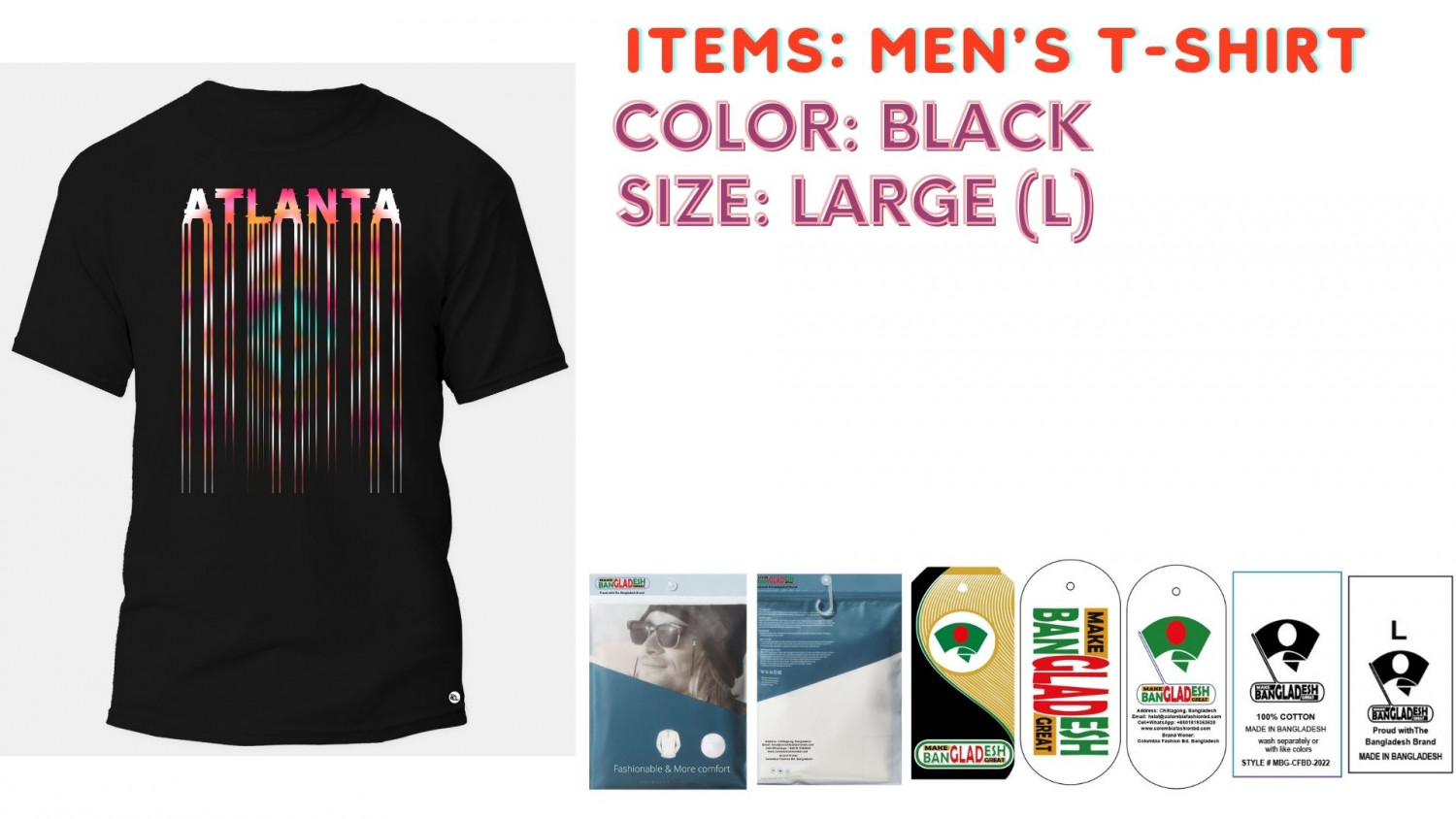 Men T-shirt Color Black Size Large (L)