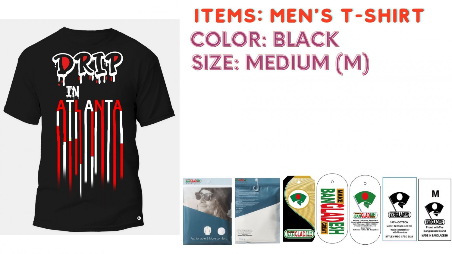 Men T-shirt Color Black Size Medium (M)