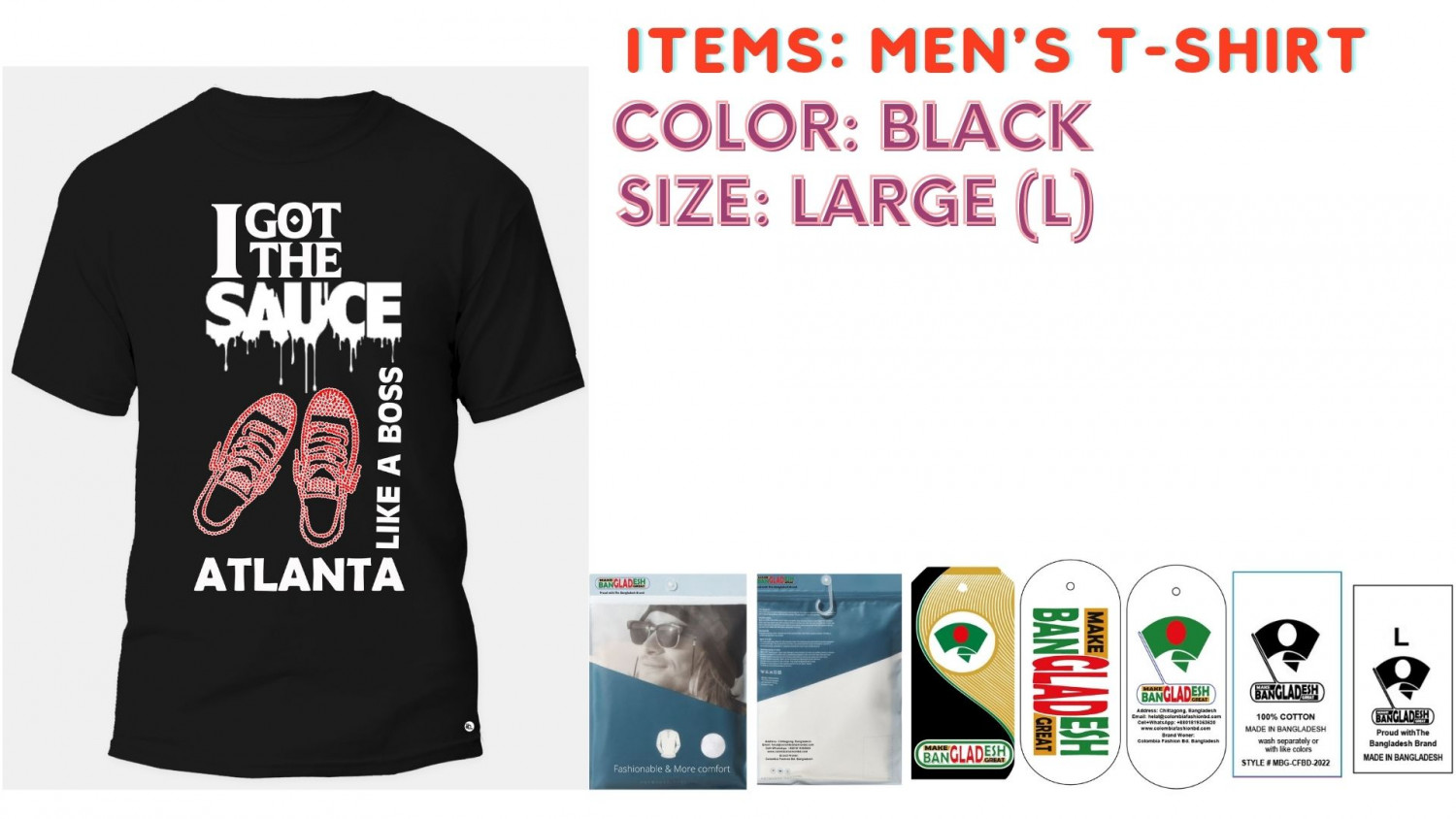 Men T-shirt Color Black Size Large (L)